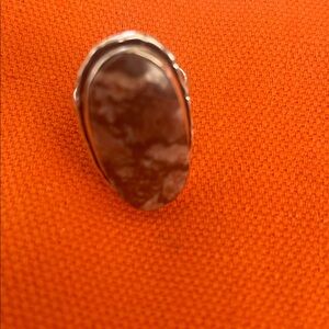 Elegant Silver and Brown Natural Stone Stainless Steel Ring Sz 7 2/2